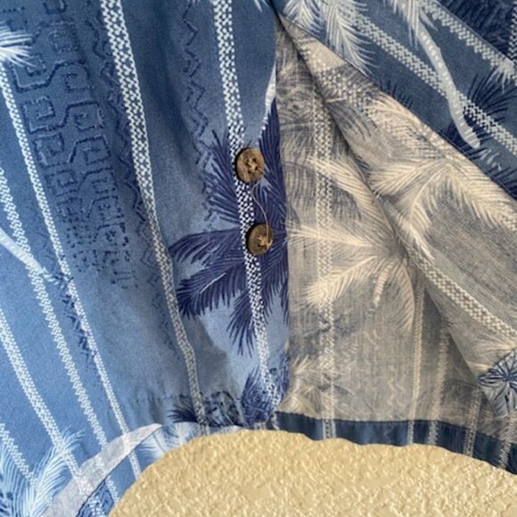 MODA CAMPIA Mens Hawaiian Aloha Luau Shirt XL Button Up Blue Palm Trees Print - Picture 6 of 6